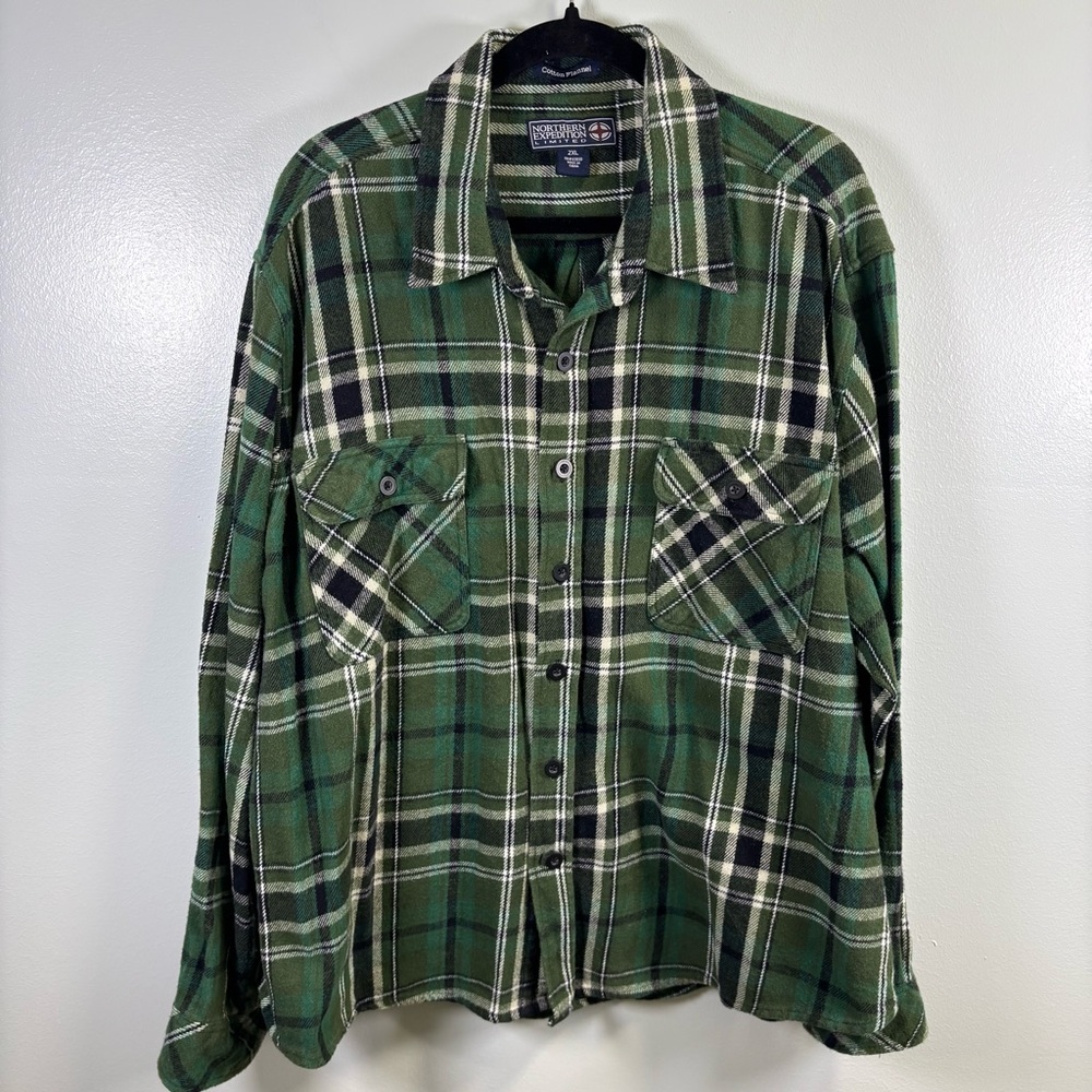 Northern Expedition Limited Green‎ Plaid Heavy Cotton Flannel Shirt Size 2XL